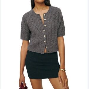 Reformation Claire Short-Sleeve Cashmere Cardigan
